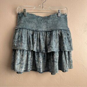 NWT Aerie Frills N Thrills Teal Crushed Velvet Ruffled Skirt